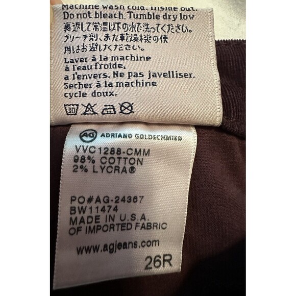 AG Adriano Goldschmied The Legging Super‎ Skinny Maroon Corduroy Pants 26R - Picture 5 of 8